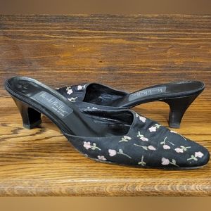 Nicole Miller Womens Black Floral Pointed Toe Slip-on Mule Heels Size 9.5N